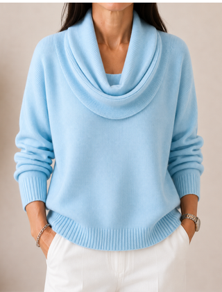 Caralina elegant cowl neck knit jumper with softly draped neckline and relaxed fit