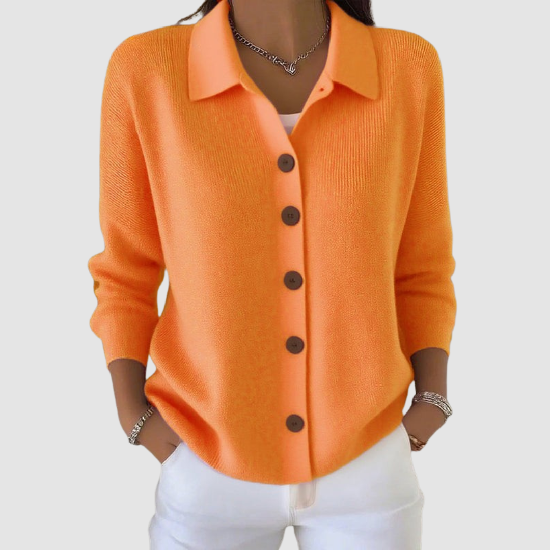 Riah button-up knit cardigan with lapel detail and relaxed loose fit