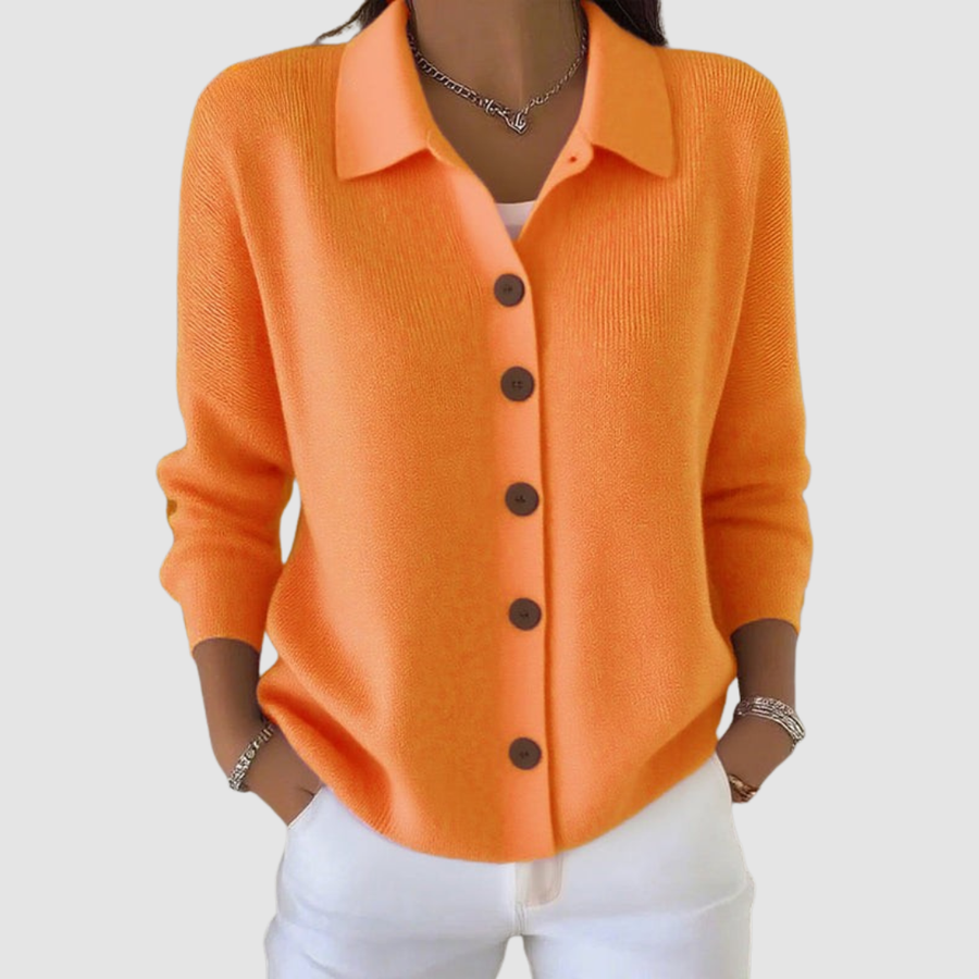 Riah button-up knit cardigan with lapel detail and relaxed loose fit