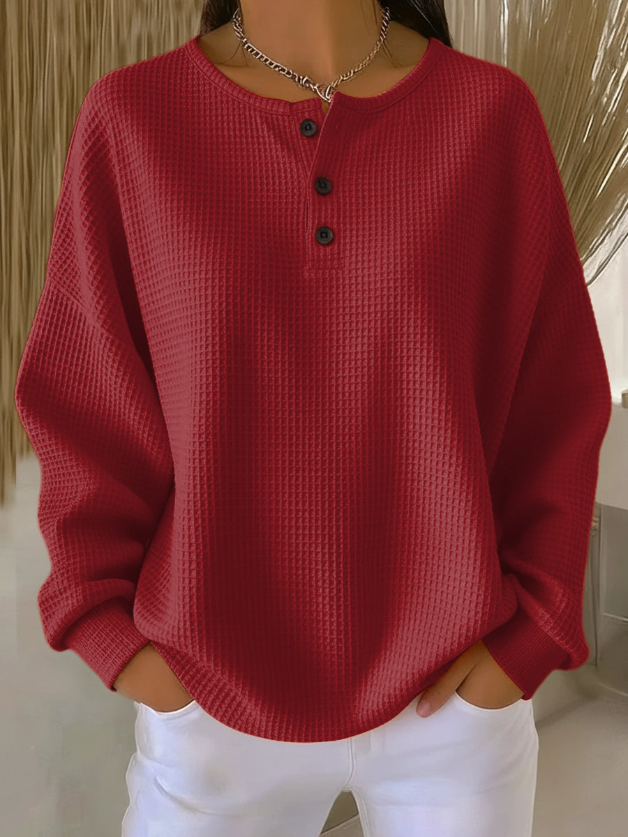 Anne | Waffle-Knit Collared Sweatshirt