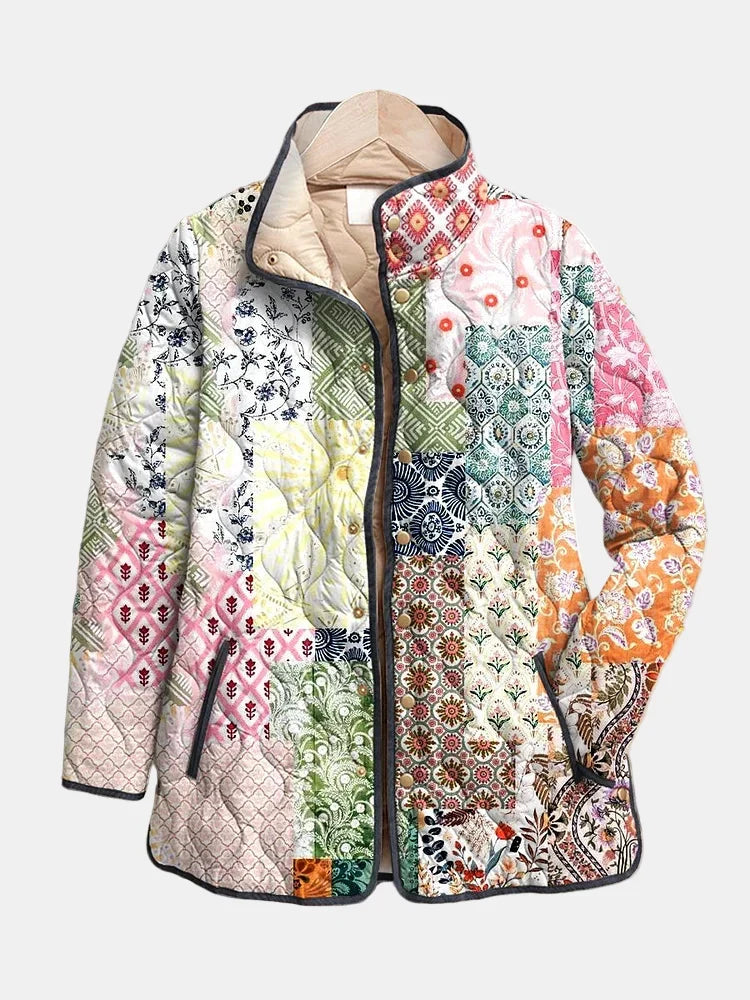 Suri floral print quilted jacket in multicolour with a relaxed fit