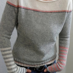 Norelle striped colour-block pullover sweater with scooped neckline and ribbed cuffs
