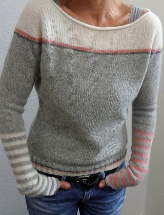 Norelle striped colour-block pullover sweater with scooped neckline and ribbed cuffs