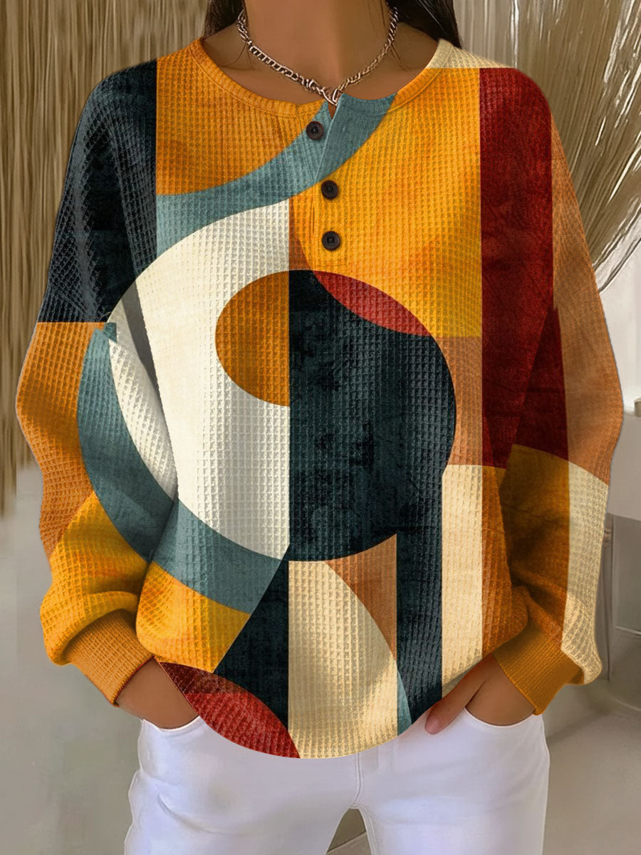 Lærke | Waffle Knit Sweater with Geometric Pattern