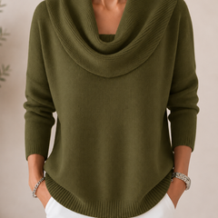 Caralina elegant cowl neck knit jumper with softly draped neckline and relaxed fit