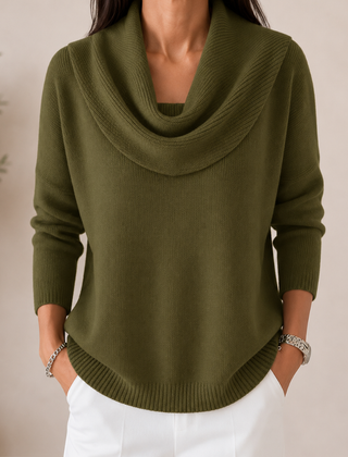 Caralina elegant cowl neck knit jumper with softly draped neckline and relaxed fit