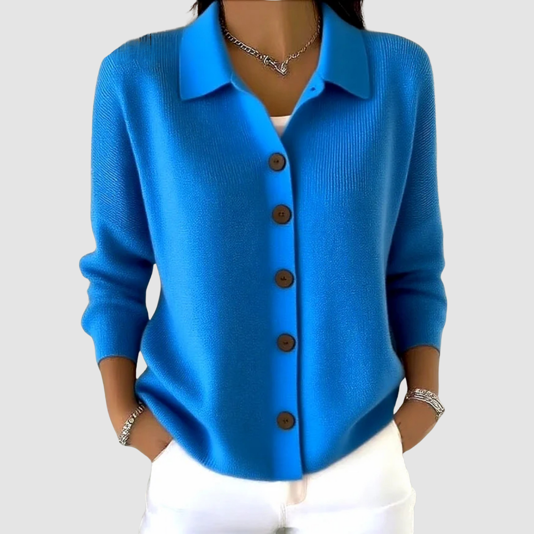 Riah button-up knit cardigan with lapel detail and relaxed loose fit