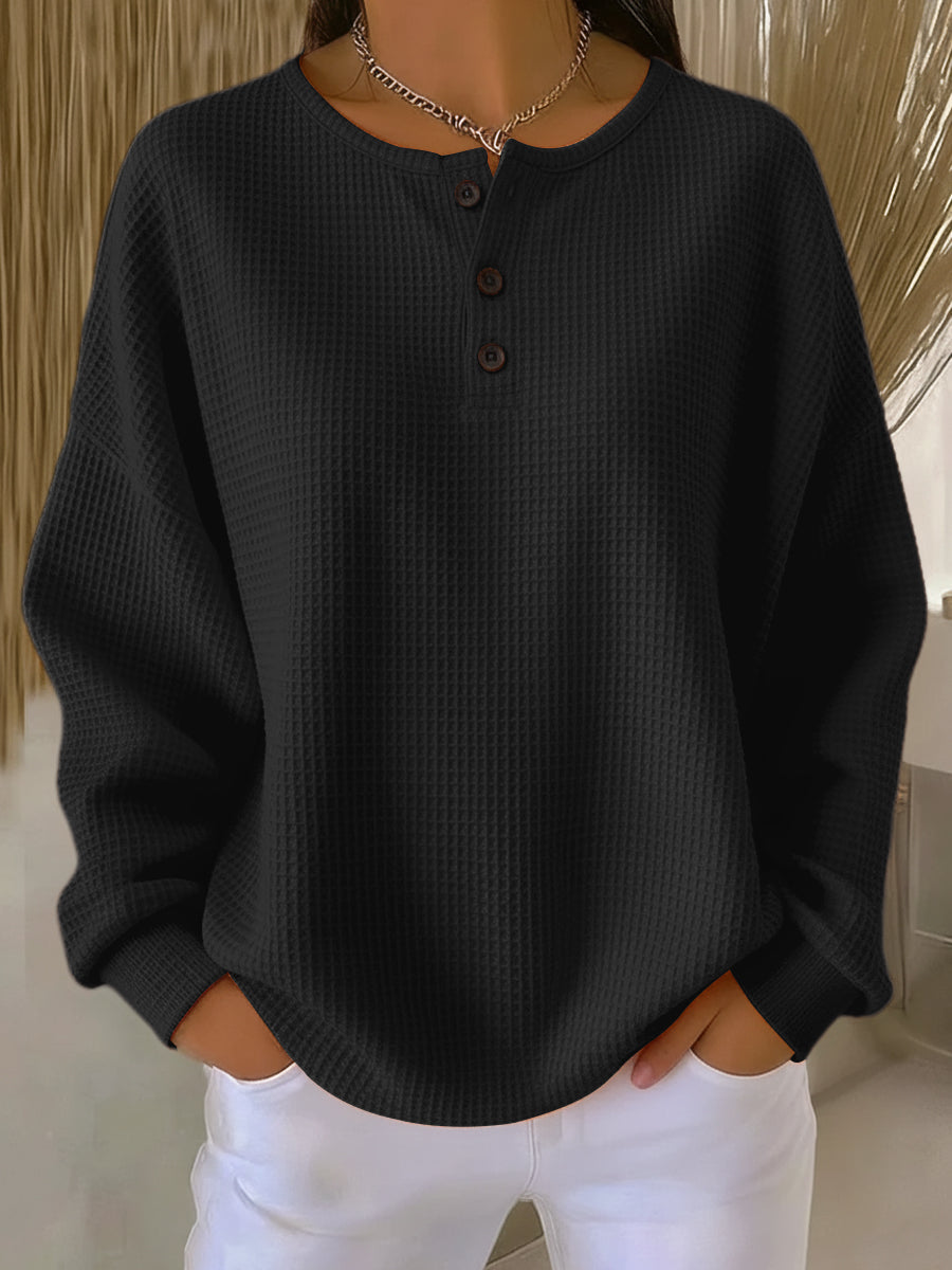 Anne | Waffle-Knit Collared Sweatshirt