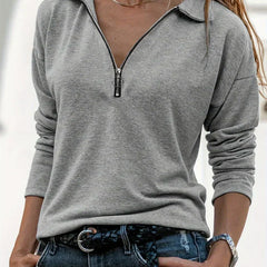 Women's collared half-zip sweater shown in multiple colours