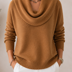 Caralina elegant cowl neck knit jumper with softly draped neckline and relaxed fit