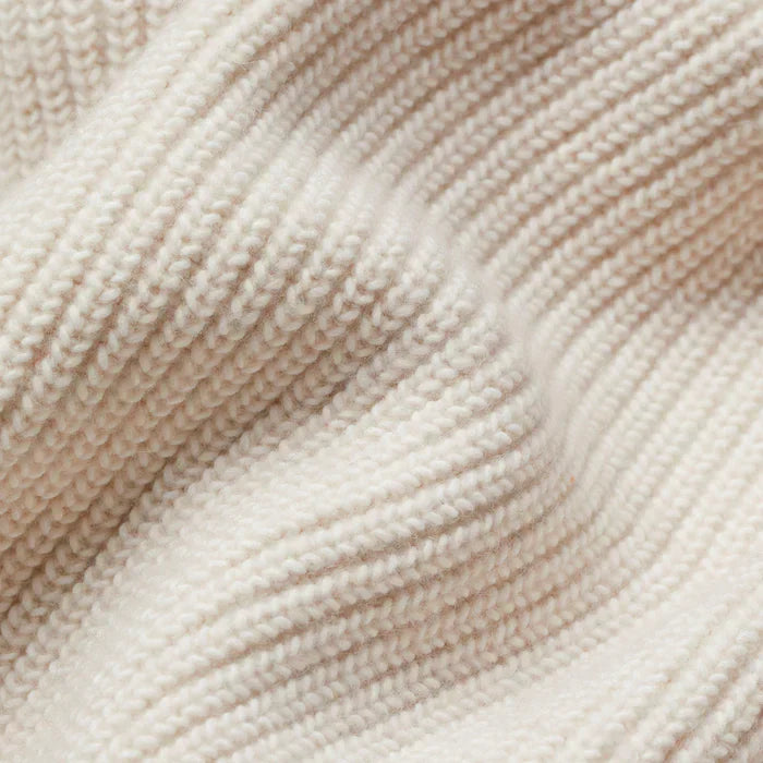 Women's open-front longline knit cardigan with shawl neckline and hip patch pockets in cream