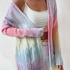 Long open-front soft knit duster cardigan with relaxed drape and long sleeves