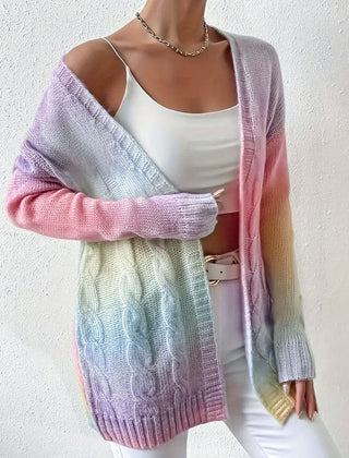Long open-front soft knit duster cardigan with relaxed drape and long sleeves