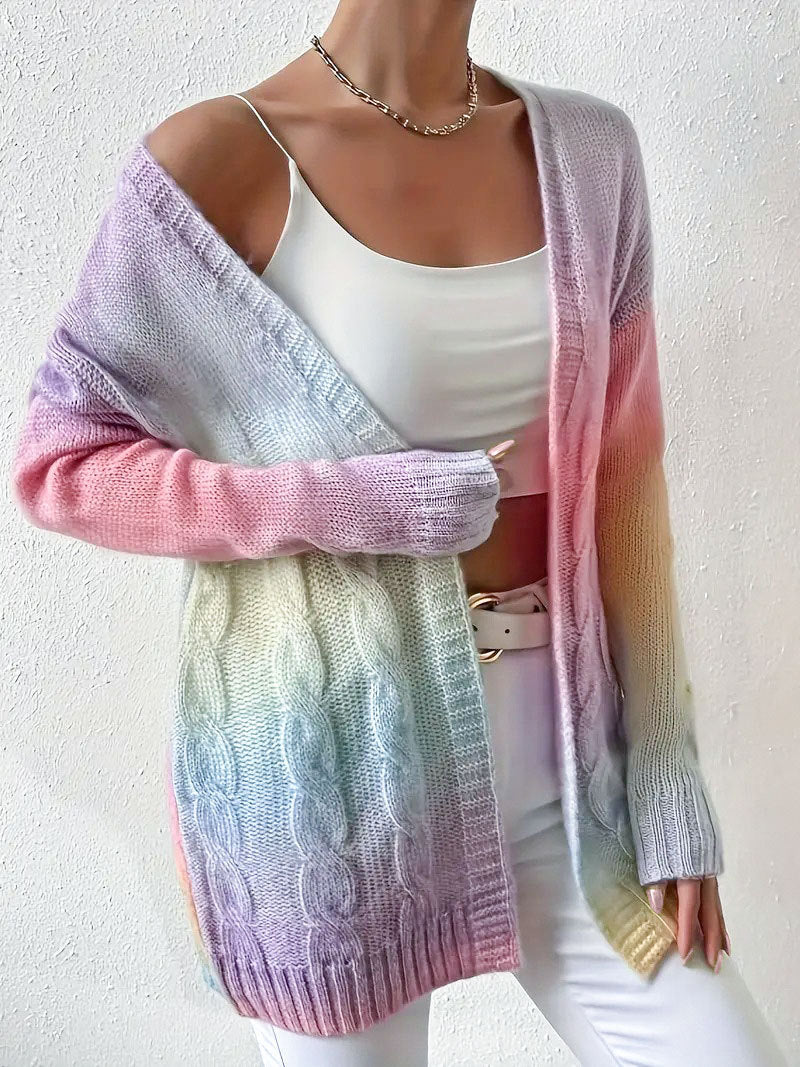 Long open-front soft knit duster cardigan with relaxed drape and long sleeves