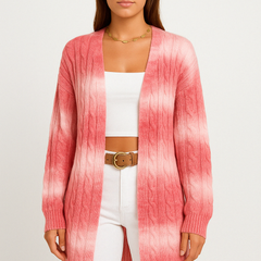 Long open-front soft knit duster cardigan with relaxed drape and long sleeves