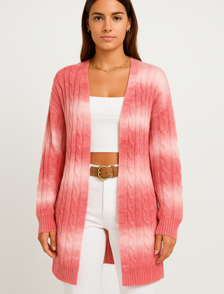 Long open-front soft knit duster cardigan with relaxed drape and long sleeves