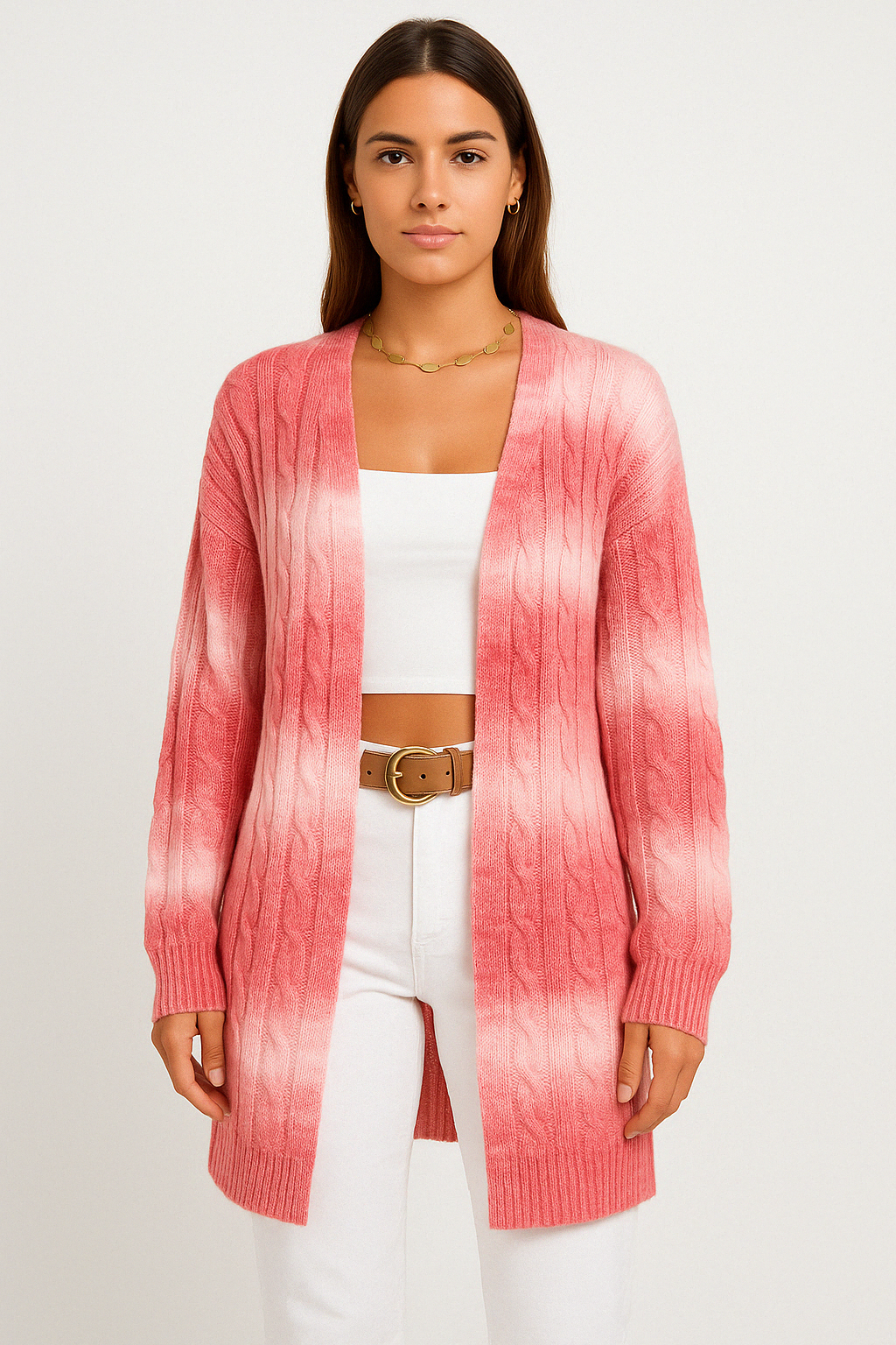 Long open-front soft knit duster cardigan with relaxed drape and long sleeves