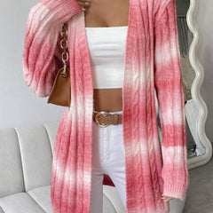 Long open-front soft knit duster cardigan with relaxed drape and long sleeves
