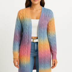 Long open-front soft knit duster cardigan with relaxed drape and long sleeves