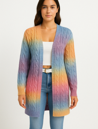 Long open-front soft knit duster cardigan with relaxed drape and long sleeves