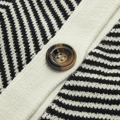 Chevron-knit button-up cardigan with contrast buttons and monochrome design