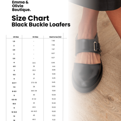 Black buckle loafers with polished finish and bold strap detail