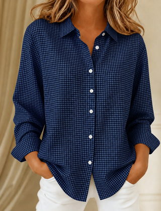 Checkered button-front shirt with relaxed fit and long sleeves