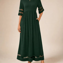 Aubrey A-line midi dress with half sleeves and sheer detailing on sleeves and hem
