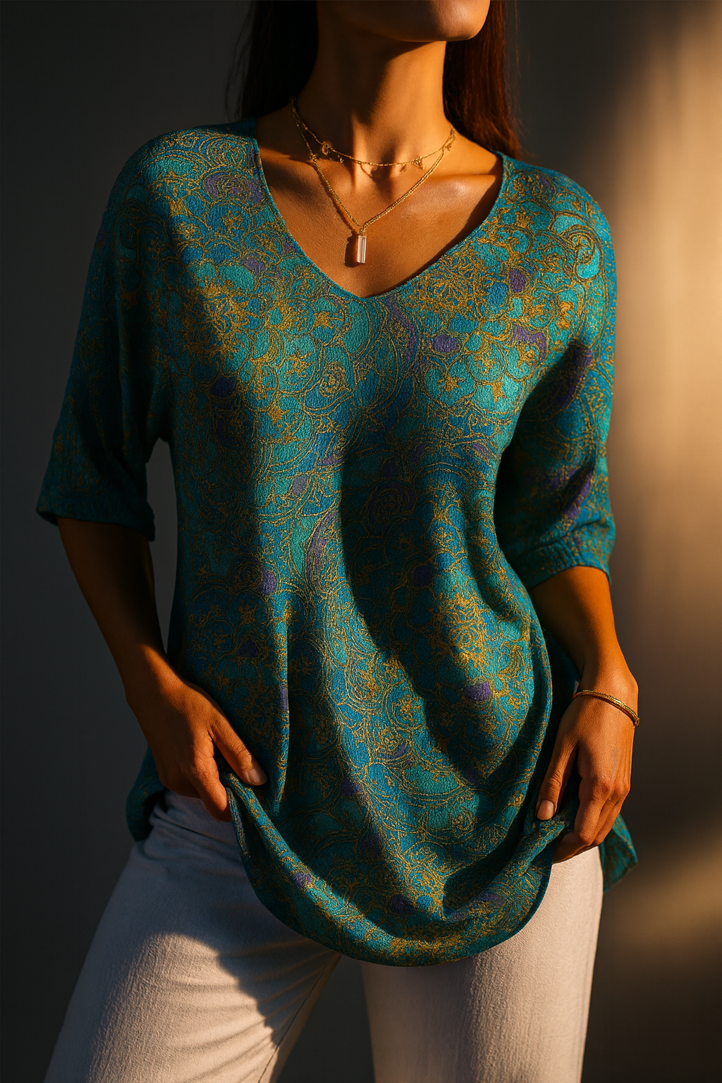 Selina | Mandala Print Draped Top