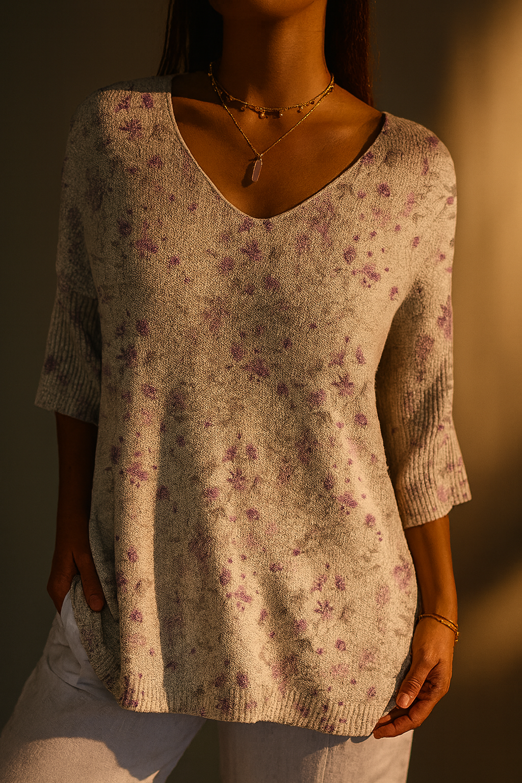 Elodie | Floral Draped V-Neck Top