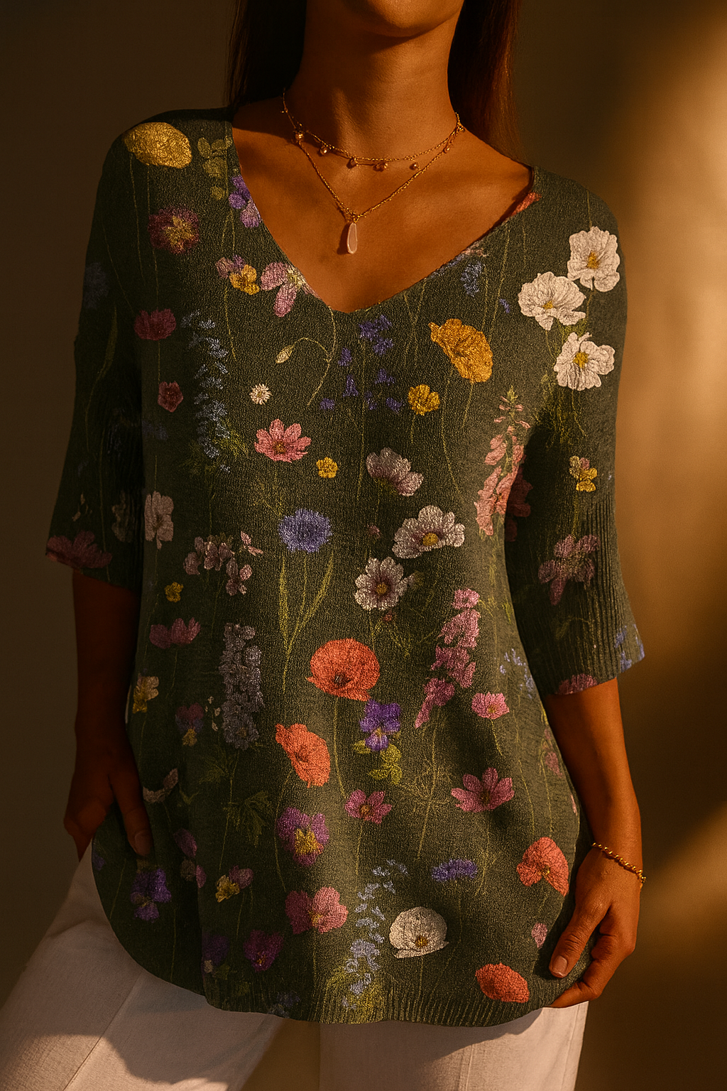 Coralie | Botanical Bloom V-Neck Tunic