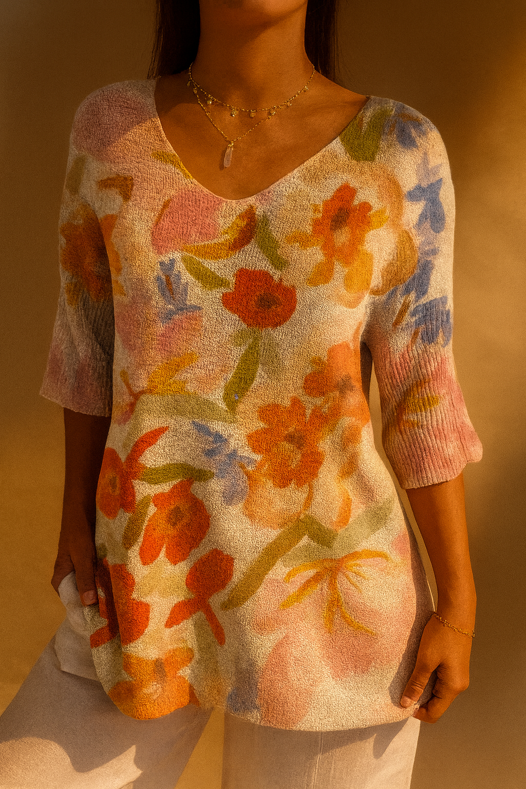 Emmeline | Painterly Floral V-Neck Tunic