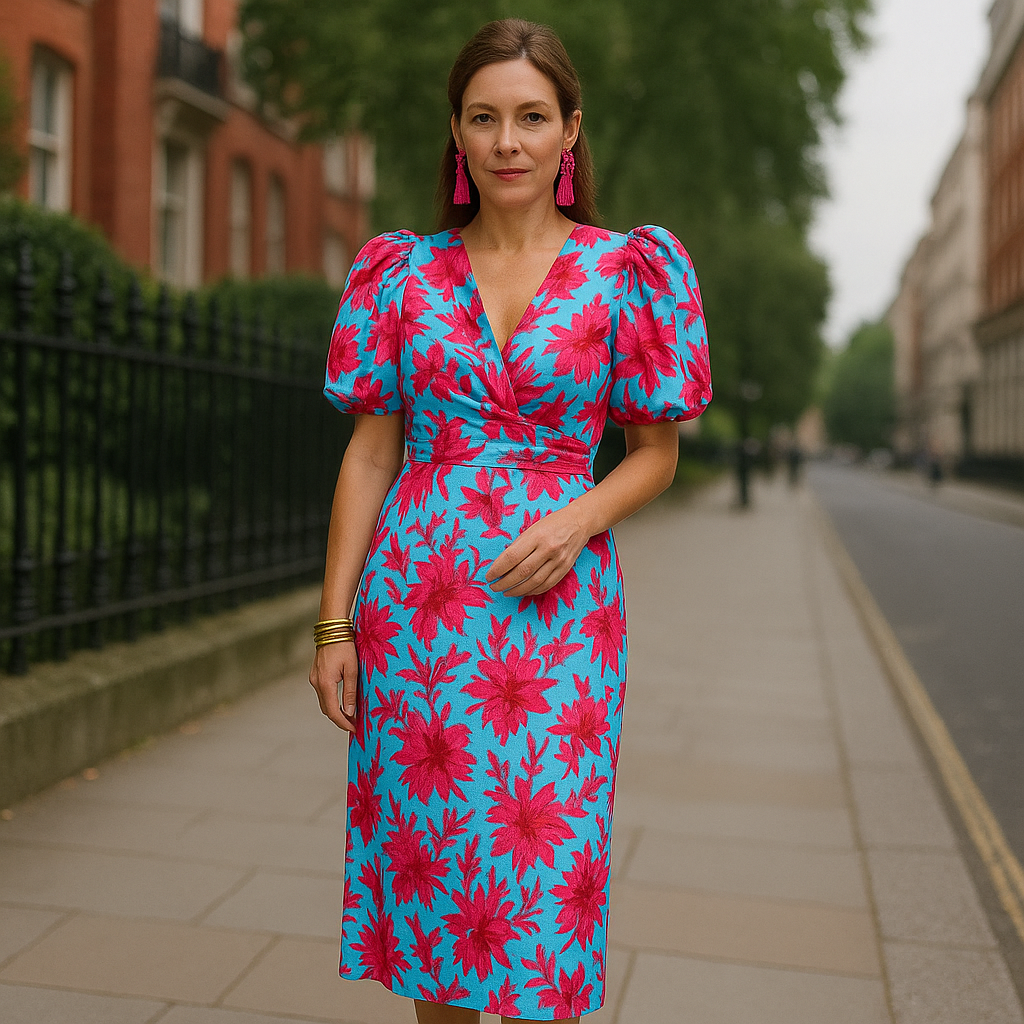 Oranit | Pleated Sleeve Colourful Dress