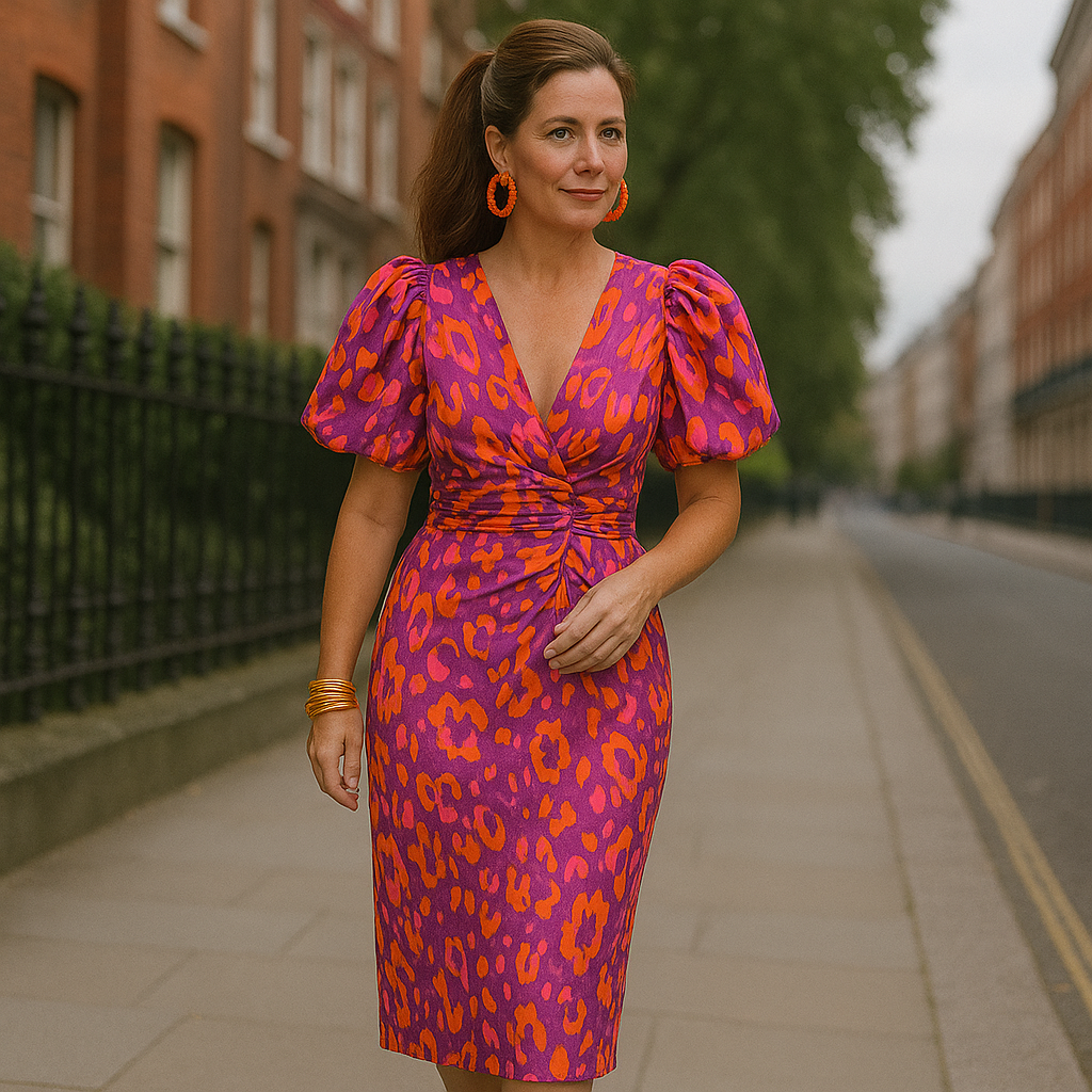 Oranit | Pleated Sleeve Colourful Dress