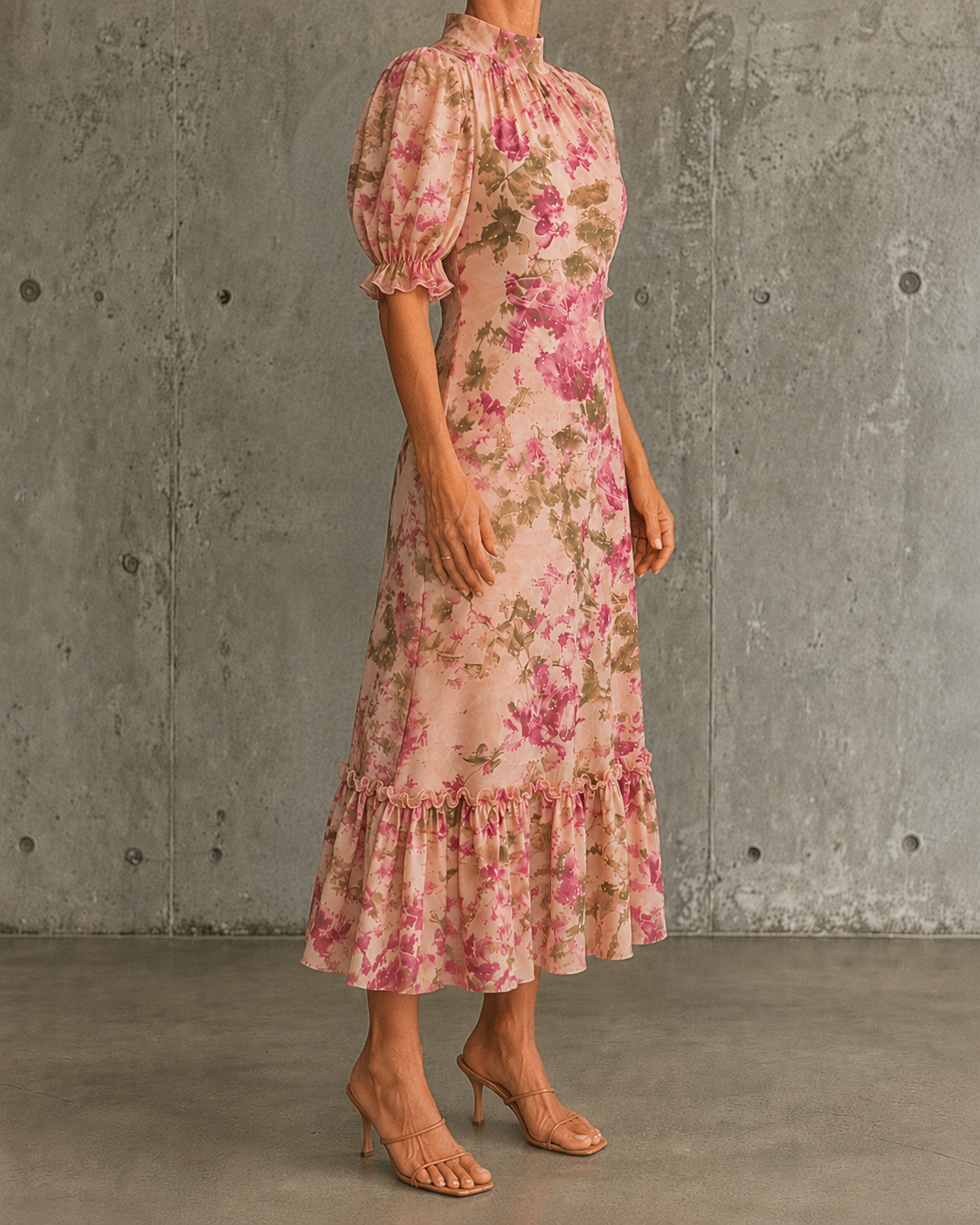 Mae | Vintage Rose Print Puff Sleeve Maxi Dress