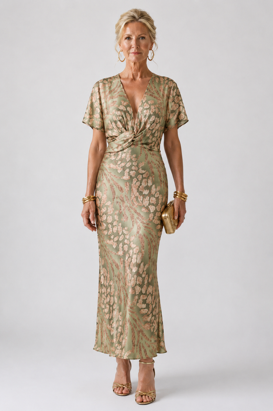 Ava | Abstract Print V Neck Twist Waist Midi Dress