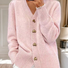 Women's V-neck button-front soft knit cardigan with long sleeves