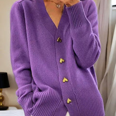 Women's V-neck button-front soft knit cardigan with long sleeves