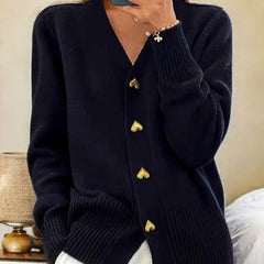 Women's V-neck button-front soft knit cardigan with long sleeves