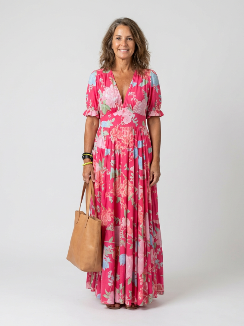 Ione | Floral V-Neck Midi Dress