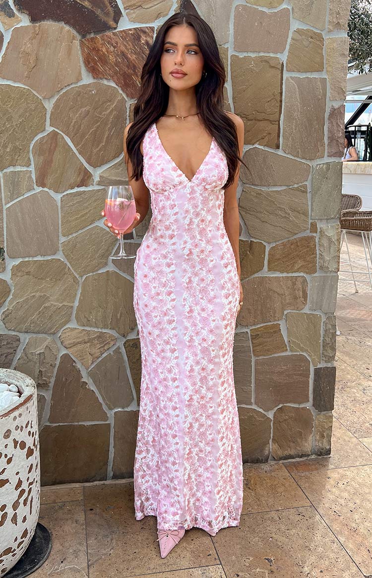 Farida | Pink Lace Maxi Dress