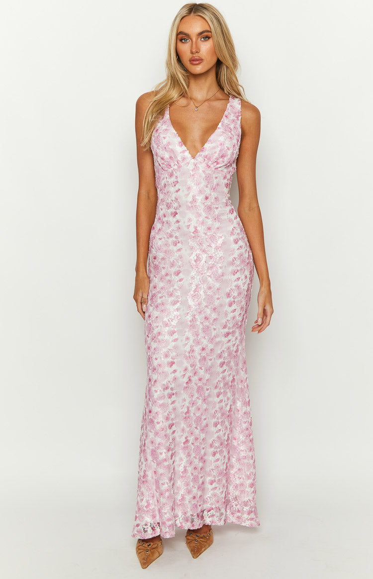 Farida | Pink Lace Maxi Dress