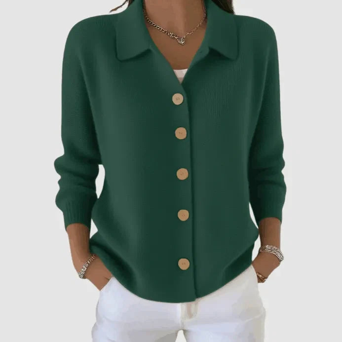 Riah button-up knit cardigan with lapel detail and relaxed loose fit