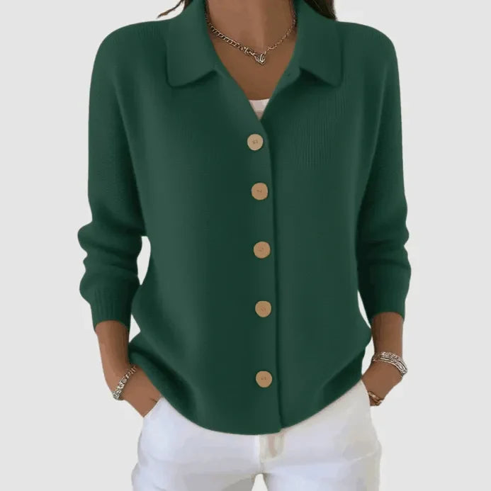 Riah button-up knit cardigan with lapel detail and relaxed loose fit