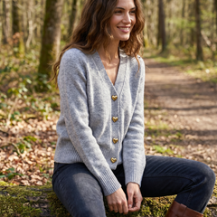 Women's V-neck button-front soft knit cardigan with long sleeves