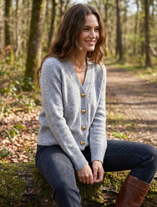 Women's V-neck button-front soft knit cardigan with long sleeves