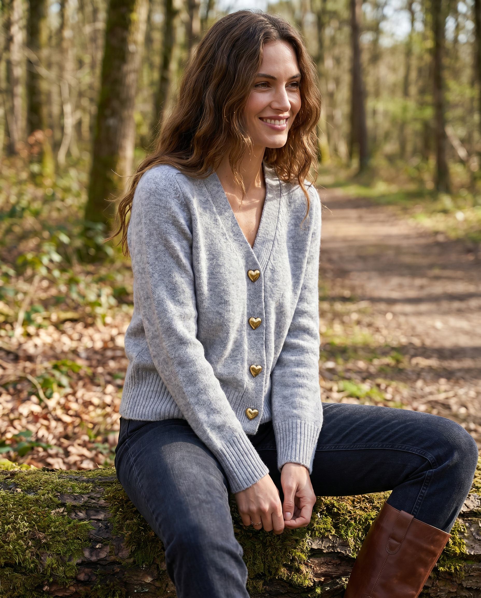 Women's V-neck button-front soft knit cardigan with long sleeves