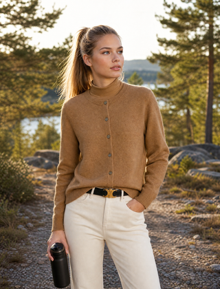 Soft button-front knit cardigan with round neckline in a flattering everyday silhouette