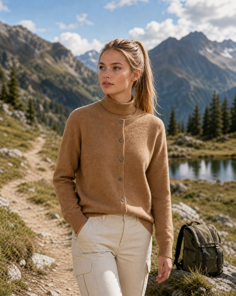 Soft button-front knit cardigan with round neckline in a flattering everyday silhouette