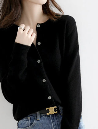 Soft button-front knit cardigan with round neckline in a flattering everyday silhouette
